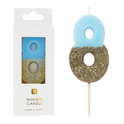 Blue Glitter Number Candle - 8