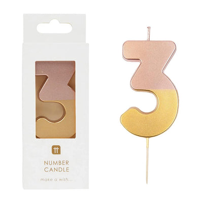 Rose Gold Dipped Number Candle - 3