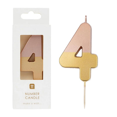 Rose Gold Dipped Number Candle - 4