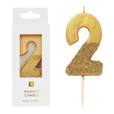 Gold Glitter Number Candle - 2
