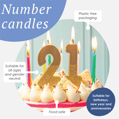 Gold Glitter Birthday Number Candles Starter Set with VM Acrylic Stand - 0-9