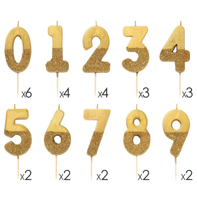 Gold Glitter Birthday Number Candles Starter Set - 0-9