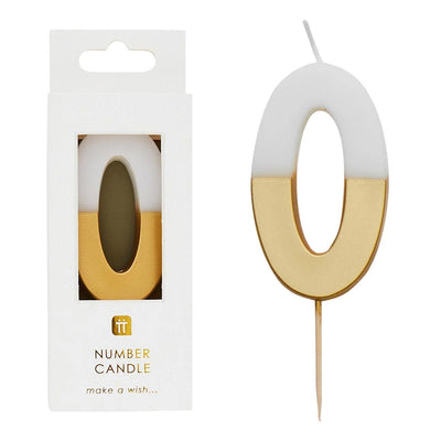 White & Gold Number Candle - 0