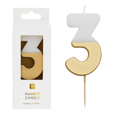 White & Gold Number Candle - 3
