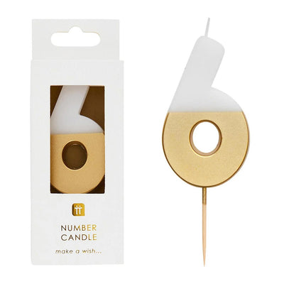 White & Gold Number Candle - 6