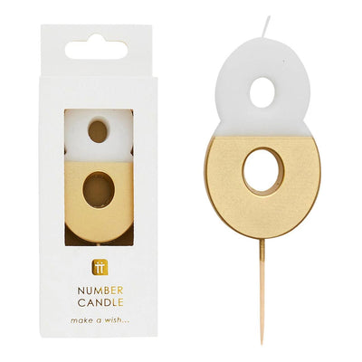White & Gold Number Candle - 8