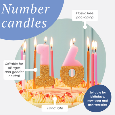 Pink Glitter Birthday Number Candles Starter Set with VM Acrylic Stand - 0-9
