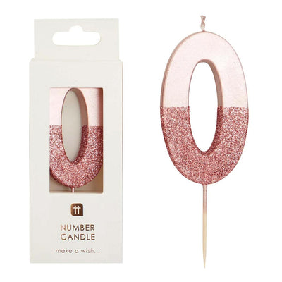 Rose Gold Glitter Number Candle - 0