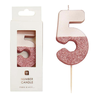 Rose Gold Glitter Number Candle - 5