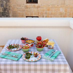 Bon Appetit Grey & White Fabric Gingham Tablecloth