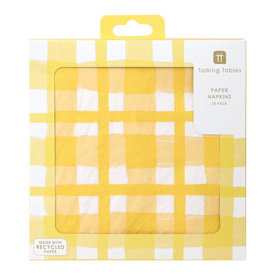 Bon Appetit Yellow & White Check Napkins - 20 Pack