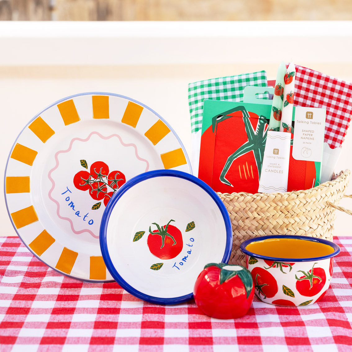 Bon Appetit Red & White Fabric Gingham Tablecloth