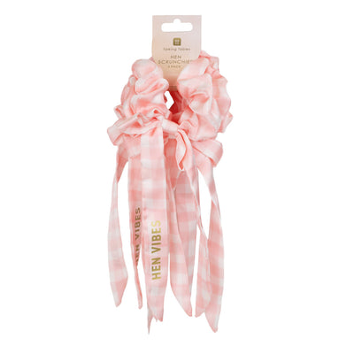 Pink Gingham Hair Scrunchies - 5 Pack | Hen Party Supplies |