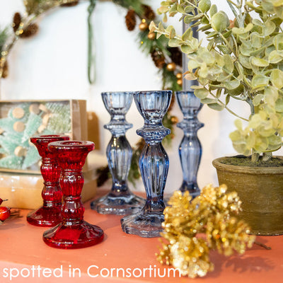 Boho Navy Glass Candle Holder