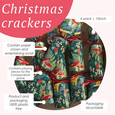 Forest Green Christmas Crackers - 6 Pack | Christmas Decor |