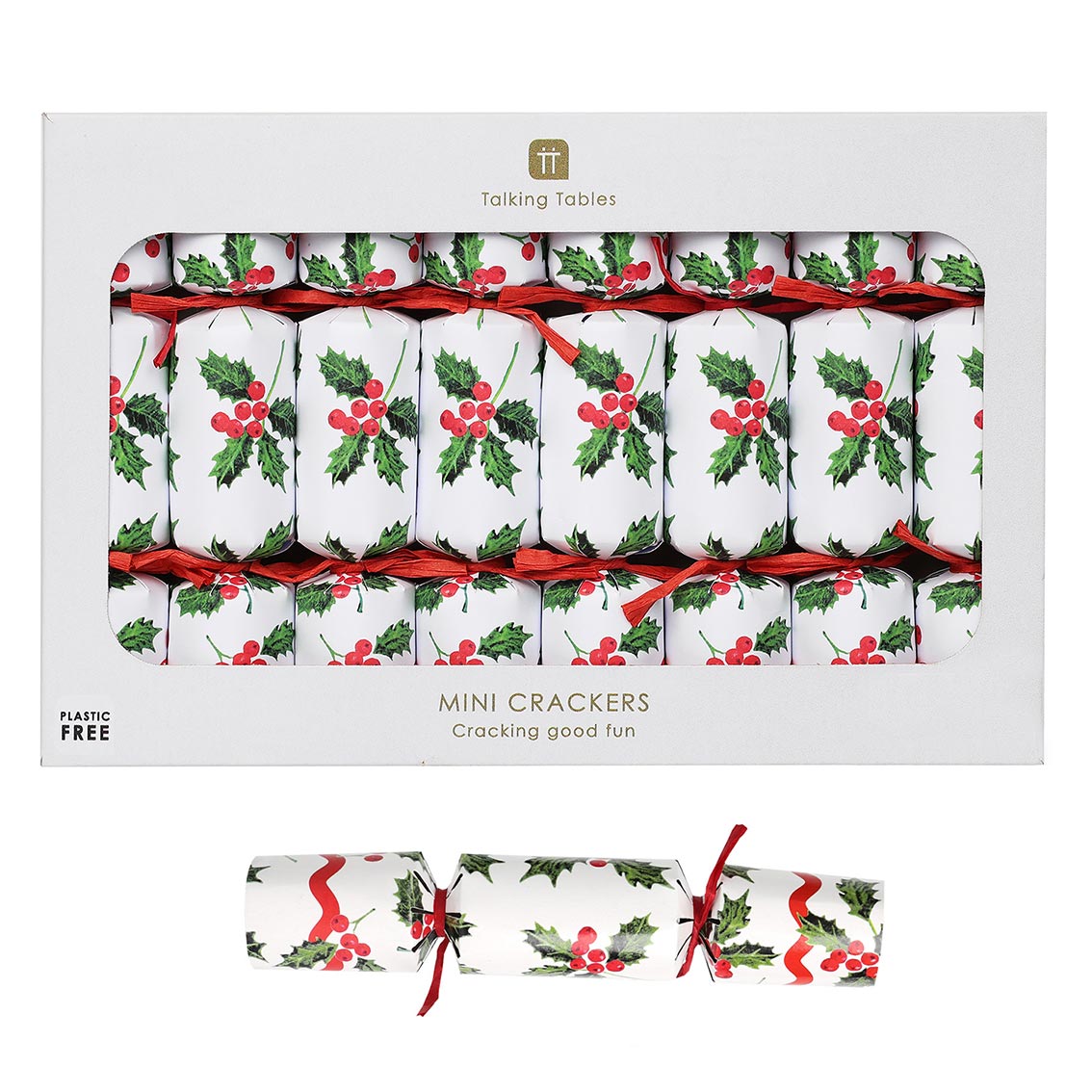 Botanical Holly White Mini Christmas Crackers - 8 Pack