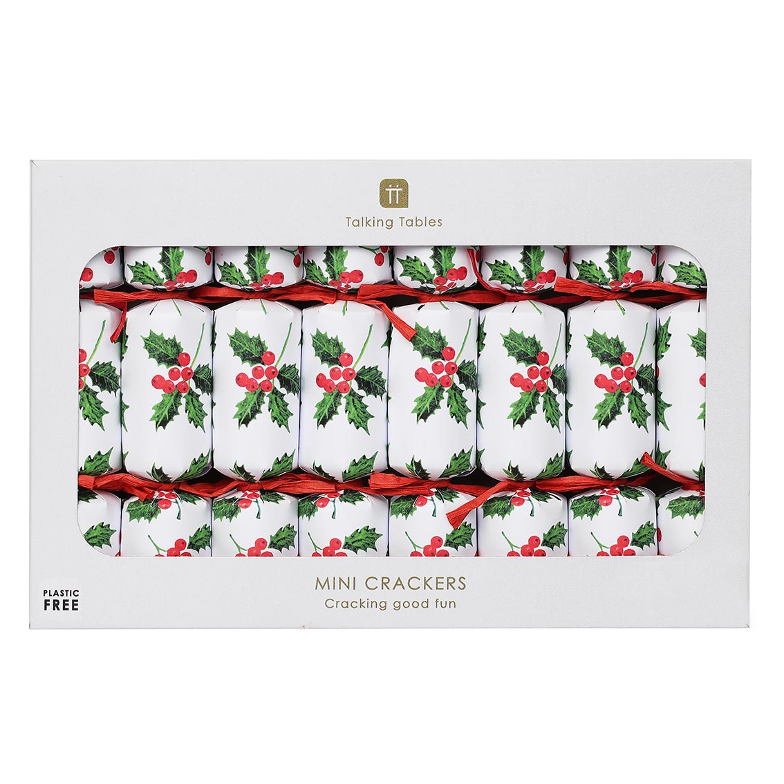 Botanical Holly White Mini Christmas Crackers - 8 Pack