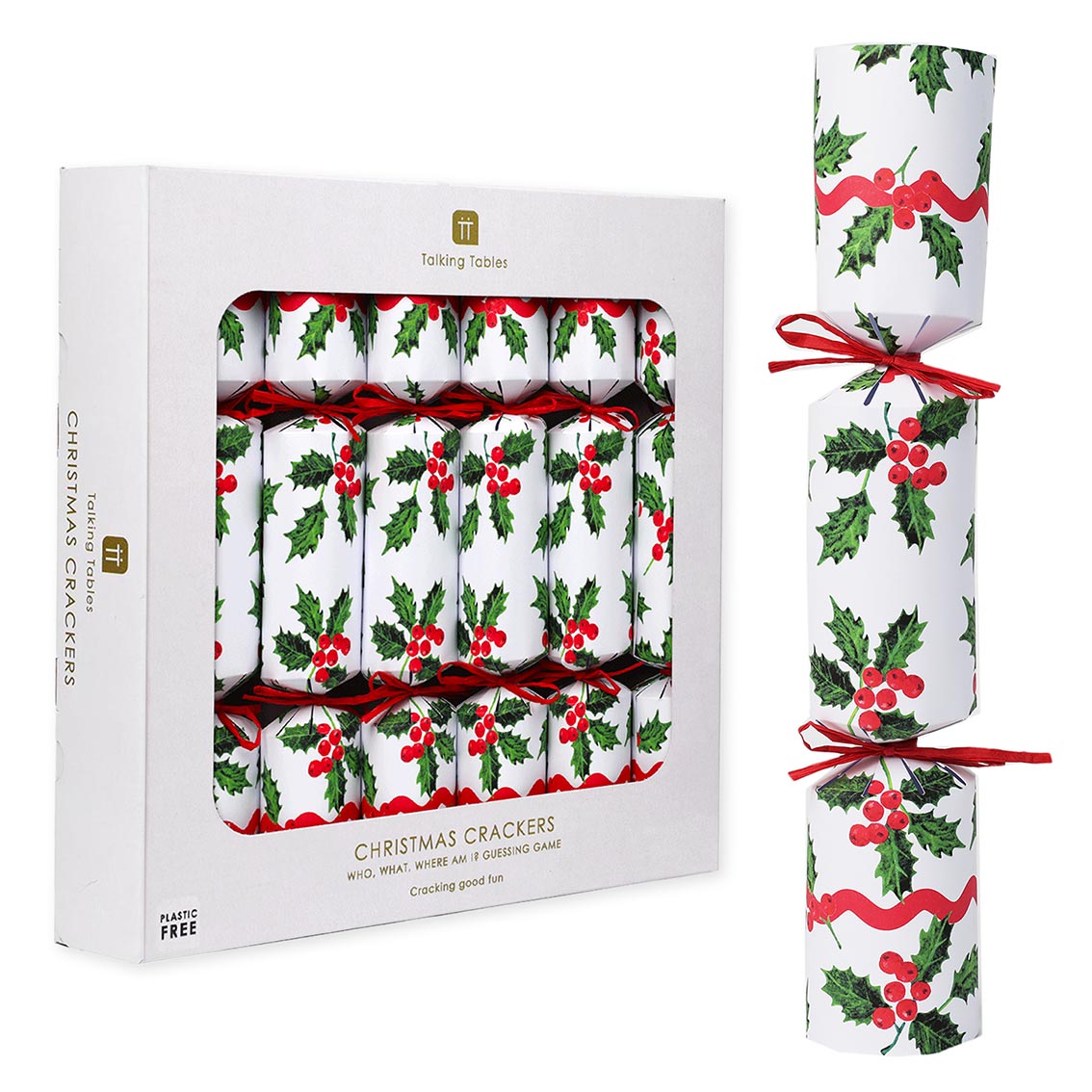 Botanical Holly White Christmas Crackers - 6 Pack