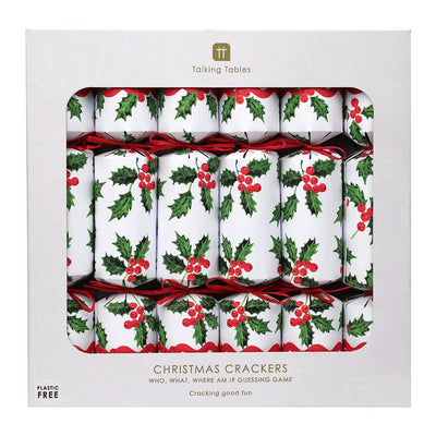 Botanical Holly White Christmas Crackers - 6 Pack