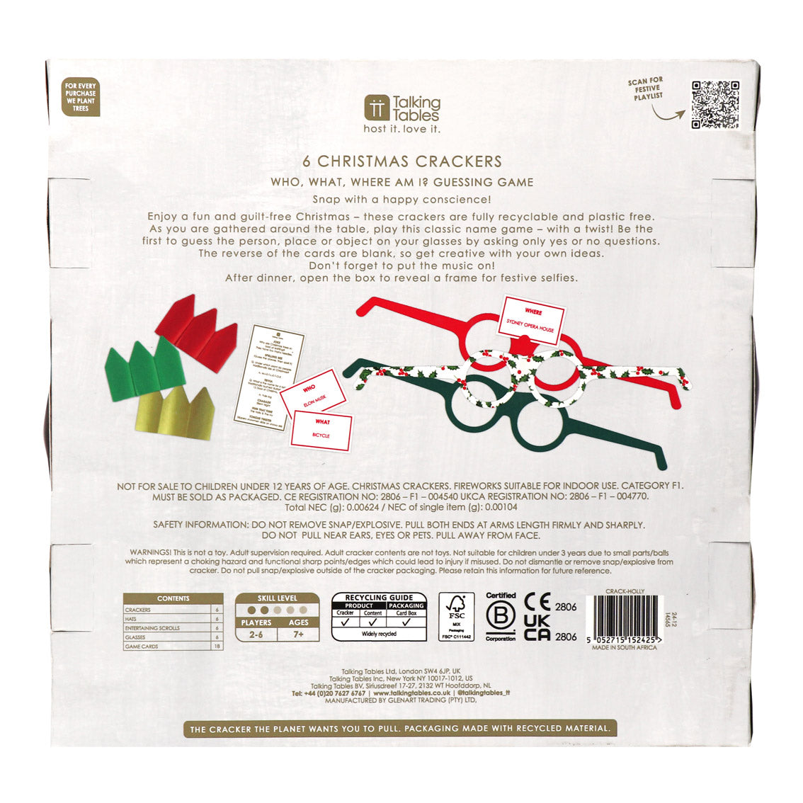 Botanical Holly White Christmas Crackers - 6 Pack