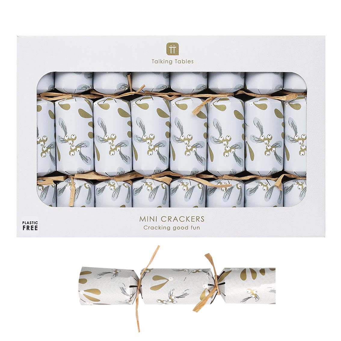 Botanical Mistletoe White Mini Christmas Crackers - 8 Pack