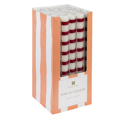 Burgundy & White Stripe Dinner Candles - Display | Home Decor |