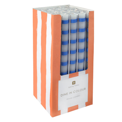 Blue & White Stripe Dinner Candles - Display | Home Decor |