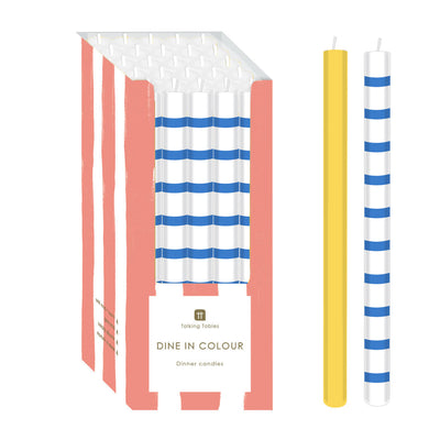 Blue & White Stripe Straight Dinner Candles - POS Unit