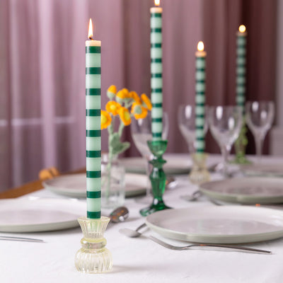 Green Stripe Taper Dinner Candles - POS Unit