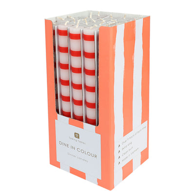 Red & White Stripe Taper Dinner Candles - POS Unit