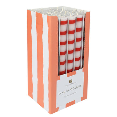 Red & White Stripe Taper Dinner Candles - POS Unit