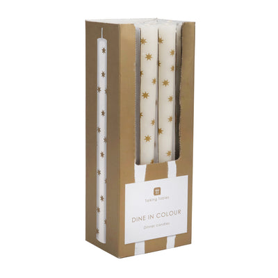 Gold Star Straight Dinner Candles - 12 Units Display | Christmas |