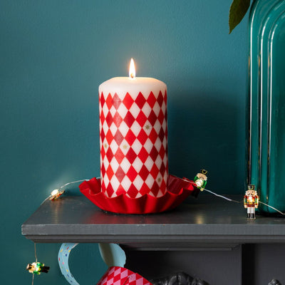 Red Harlequin Pillar Candle - 15cm | Home Decor |