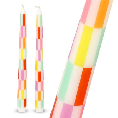 Multicolor Check Taper Candles - 2 Pack | Picnic Decor |