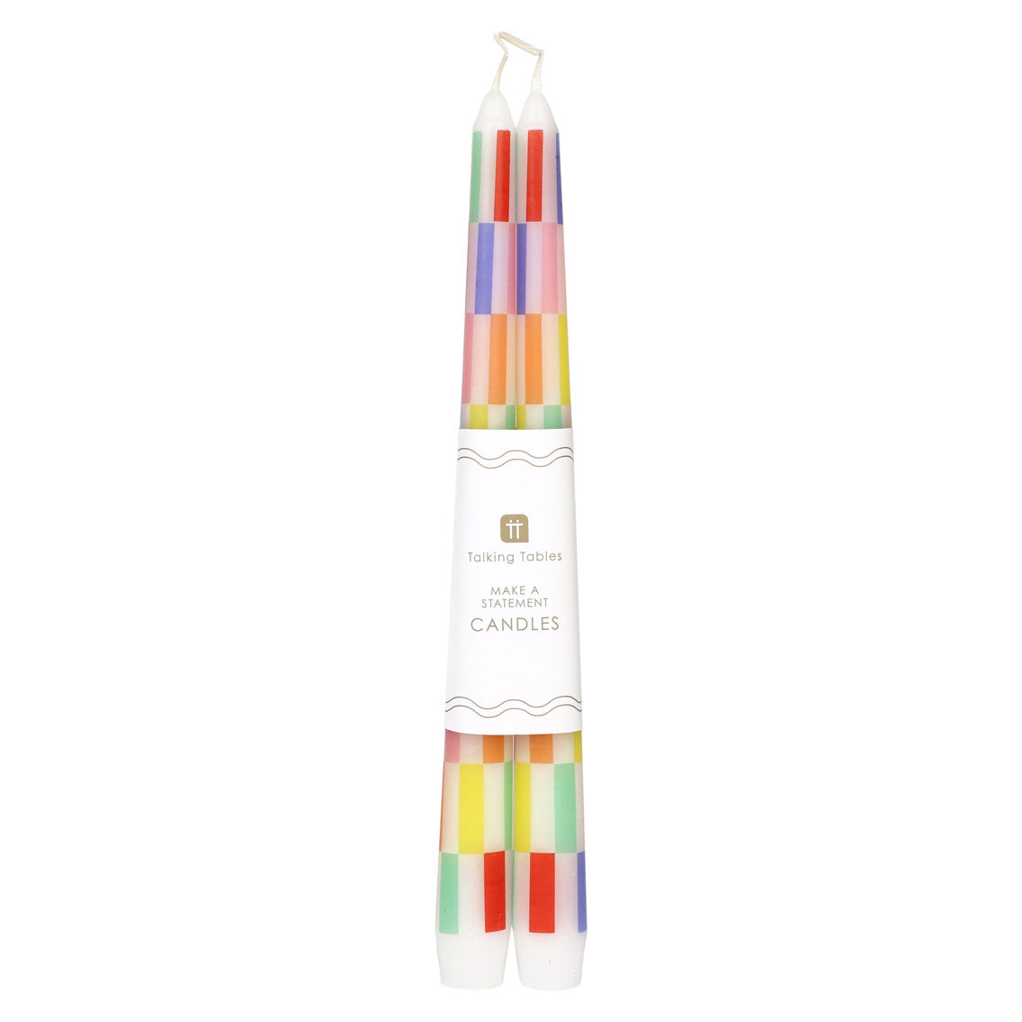 Multi Coloured Check Taper Dinner Candles - 2 Pack