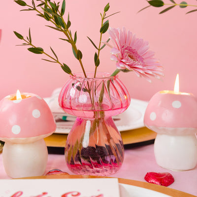 Pink Mushroom Glass Candle Holder & Vase