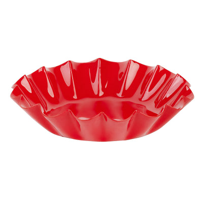 Scalloped Red Metal Pillar Candle Holder  | Home Decor |