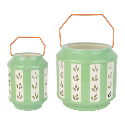 Green Enamel Lanterns Set | Home Decor |