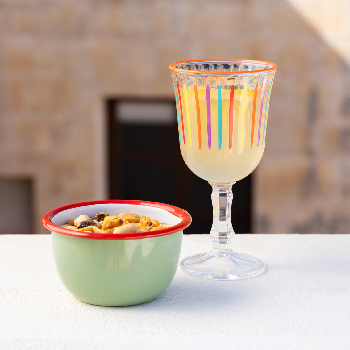 Bright Striped Multi-Coloured Wine Glass