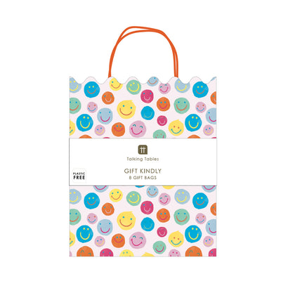 Happy Face Paper Gift Bags - 8 Pack