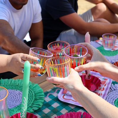 Bright Striped Multi-Coloured Glass Tumbler - 6 Pack