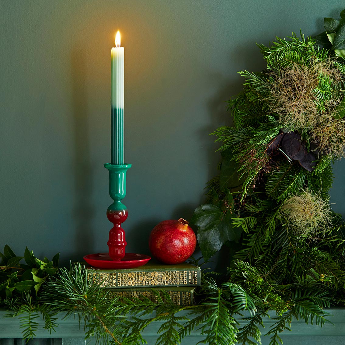 Red & Green Ombre Glass Candle Holder