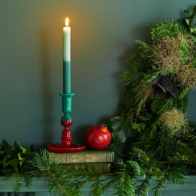 Red & Green Ombre Glass Candle Holder