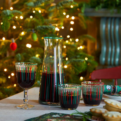 Red & Green Striped Glass Tumblers