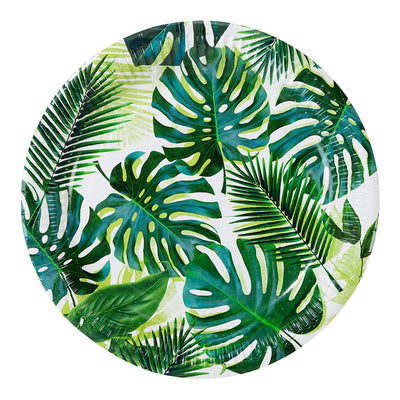 Tropical Palm Leaf Paper Plates  - 8 Pack | Summer Party Plates |