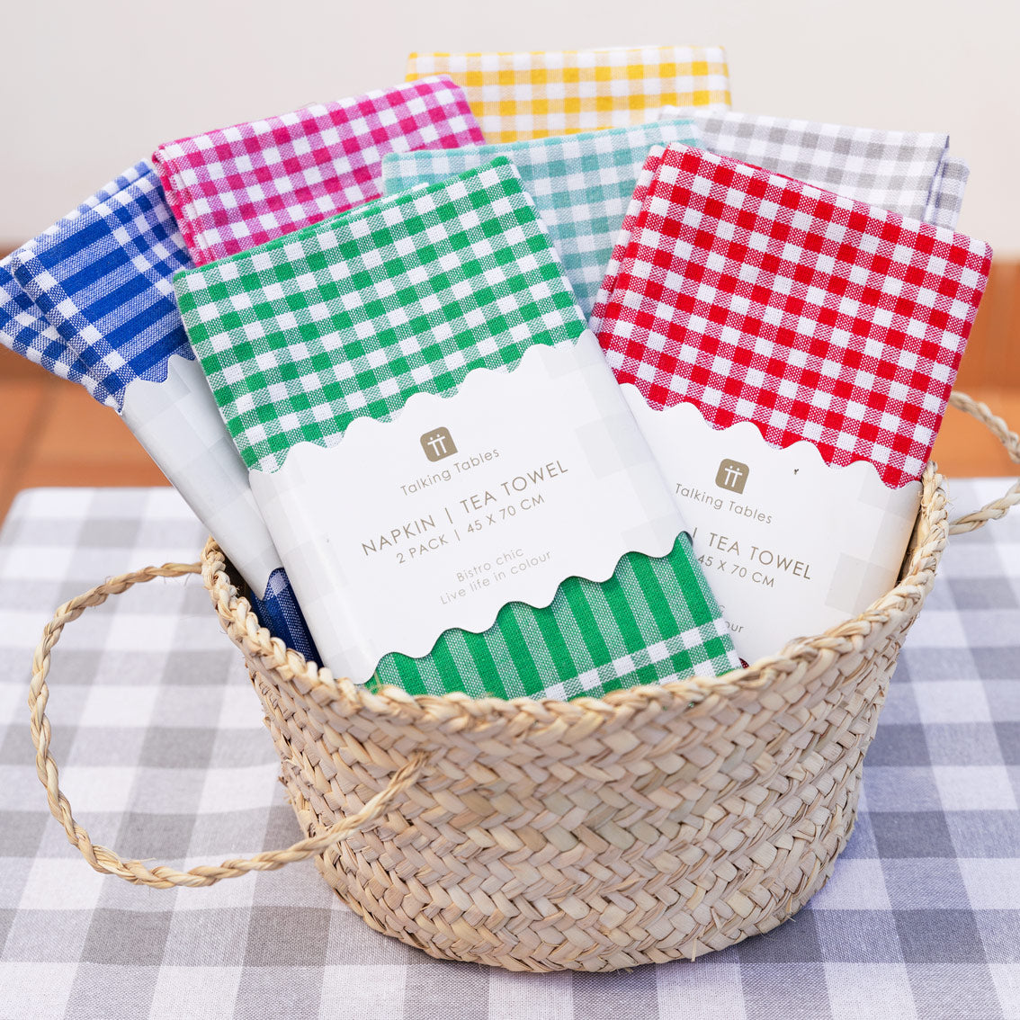 Bon Appetit Red & White Fabric Gingham Napkins/Tea Towels - 2 Pack