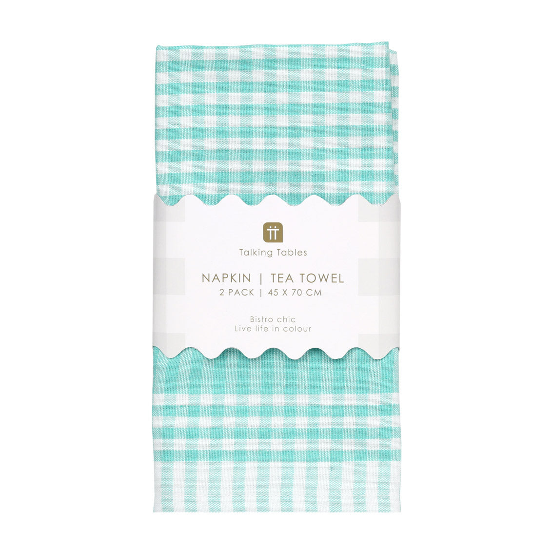 Bon Appetit Mint Green & White Fabric Gingham Napkins/Tea Towels - 2 Pack