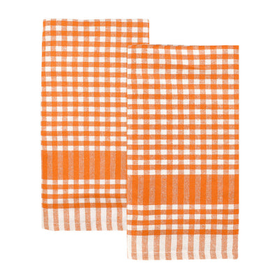 Bon Appetit Orange & White Fabric Gingham Napkins/Tea Towels - 2 Pack