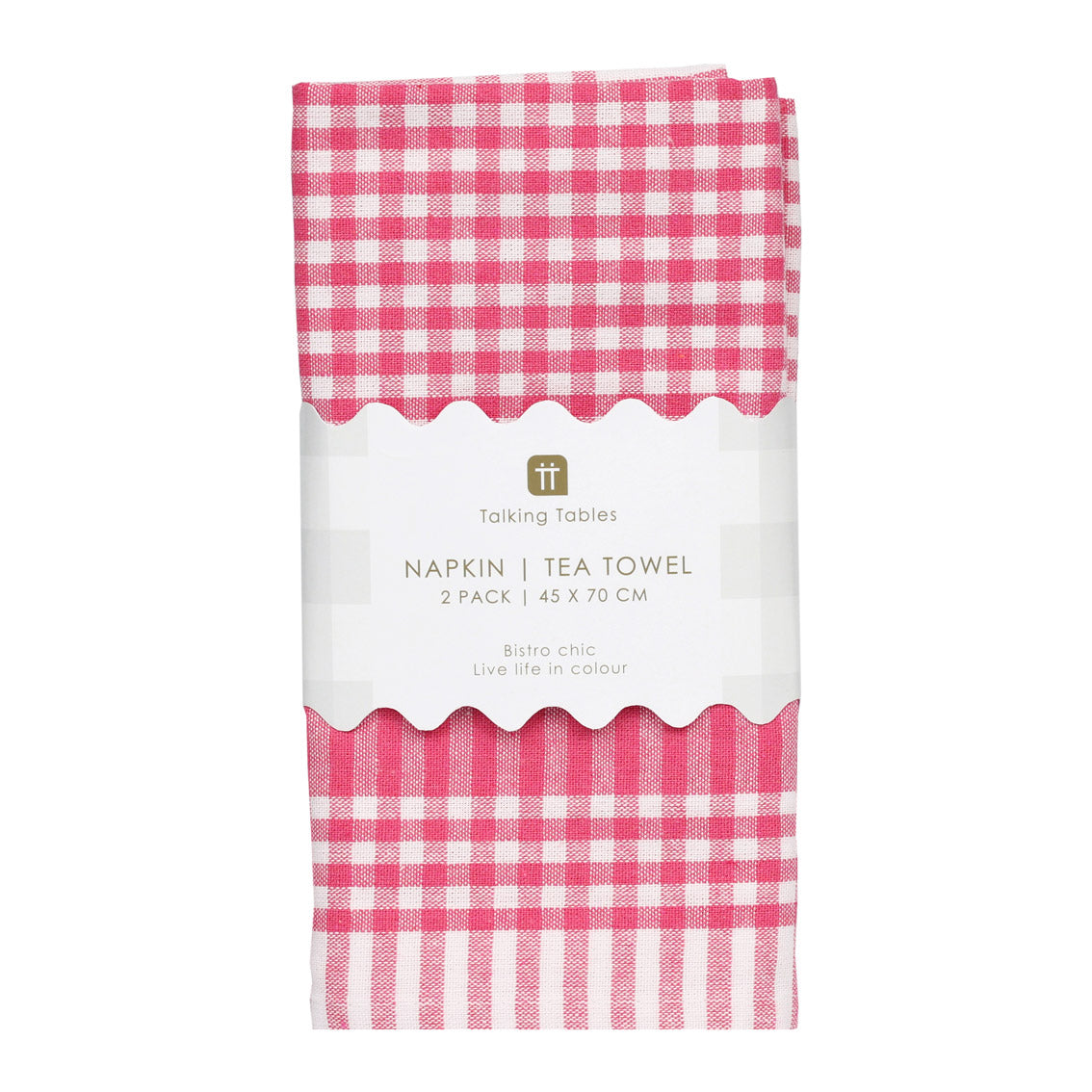 Bon Appetit Raspberry & White Fabric Gingham Napkins/Tea Towels - 2 Pack