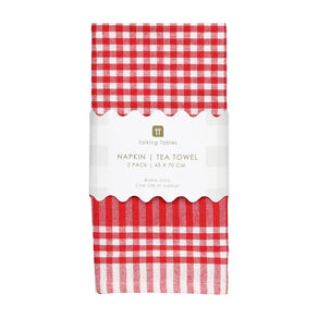 Bon Appetit Red & White Fabric Gingham Napkins/Tea Towels - 2 Pack